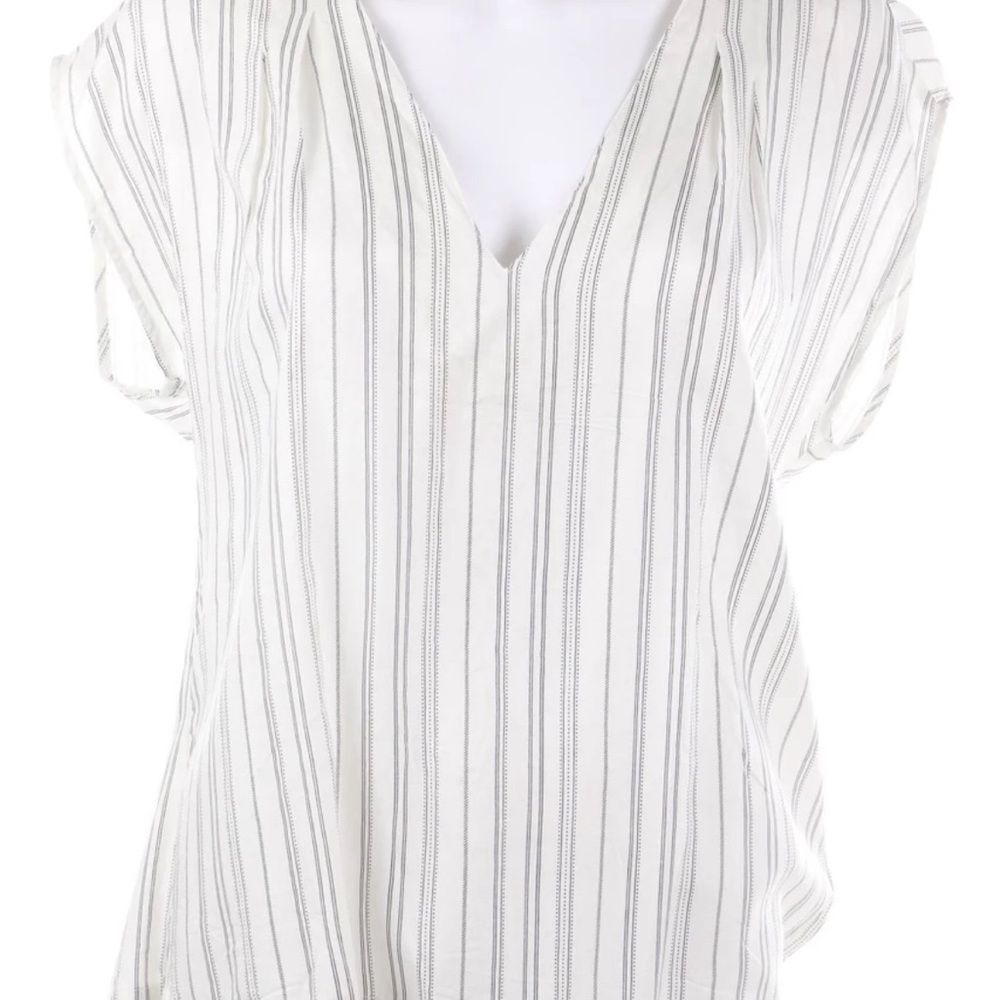 H&M L O G.G. White‎ & Grey Stripes, S Slv, V-Neck Blouse, Sz. 4